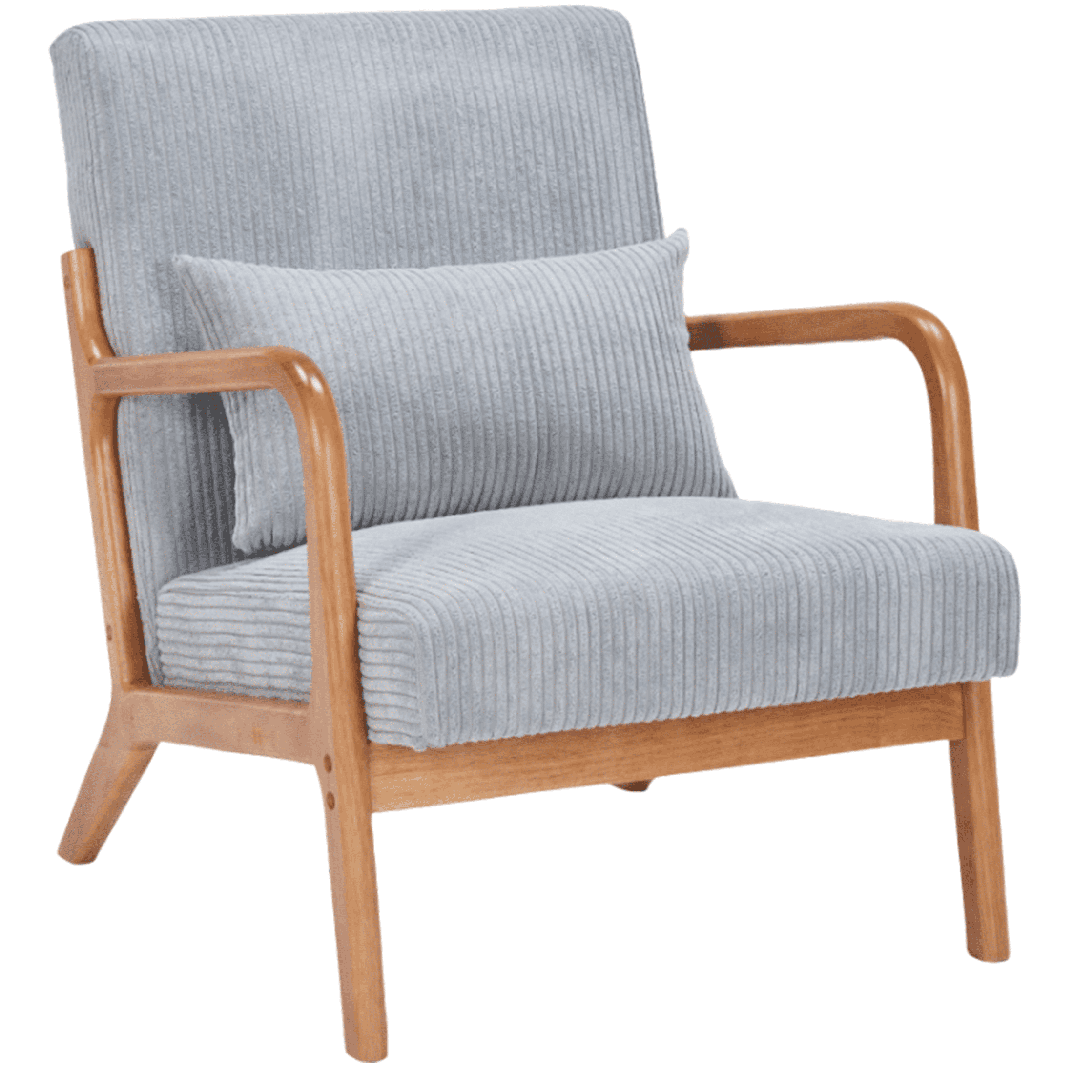 PAPROOS Mid-Century Modern Accent Chair, Velvet Fabric Arm Chair with Wood Frame and Pillow, Upholstered Armchair Comfort Reading Chair Lounge Chair for Living Room Bedroom Sunroom, White