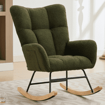 PAPROOS Modern Teddy Fabric Rocking Chair, Accent Rocker Chair with High Backrest for Nursery, Accent Glider Rocker for Living Room Bedroom Playroom, Dark Green
