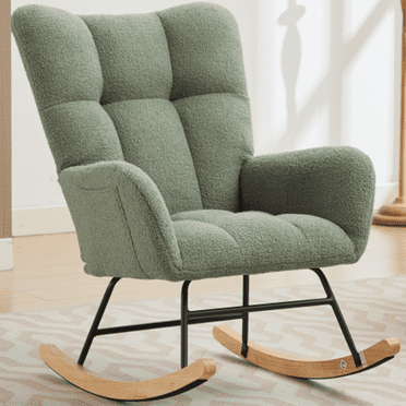PAPROOS Modern Teddy Fabric Rocking Chair, Accent Rocker Chair with High Backrest for Nursery, Accent Glider Rocker for Living Room Bedroom Playroom,Green