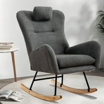 PAPROOS Modern Teddy Fabric Rocking Chair, Accent Rocker Chair with High Backrest for Nursery, Accent Glider Rocker for Living Room Bedroom Playroom，Gray