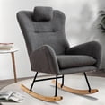 thumbnail image 1 of UHOMEPRO Modern Teddy Fabric Rocking Chair, Accent Rocker Chair with High Backrest, Accent Glider Rocker for Living Room Bedroom Playroom, Gray, 1 of 9