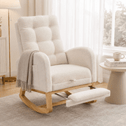 UHOMEPRO Modern Teddy Fabric Rocking Chair, Accent Rocker Chair with High Backrest, Accent Glider Rocker for Living Room Bedroom Playroom, White