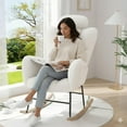 thumbnail image 1 of UHOMEPRO Modern Teddy Fabric Rocking Chair, Accent Rocker Chair with High Backrest, Accent Glider Rocker for Living Room Bedroom Playroom, White, 1 of 8