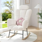 PAPROOS Modern Teddy Fabric Rocking Chair, Accent Rocker Chair with High Backrest, Accent Glider Rocker for Living Room Bedroom Playroom, White