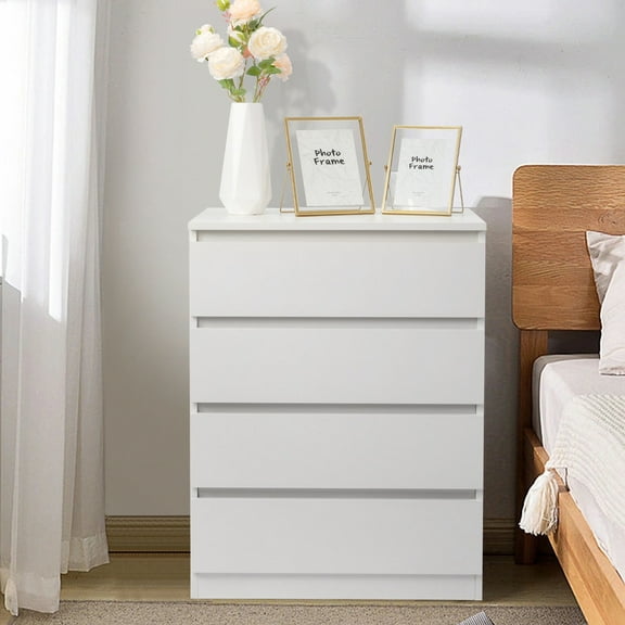 PAPROOS Modern White 4 Drawer Dresser, Chest of Drawers for Bedroom, Storage Cabinet Nightstand Dresser Organizer Unit with Concealed Handle for Living Room, Closet, Hallway