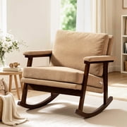 Rocking Chair, Paproos Velvet Upholstered Glider Rocker Chair with Cushion, Rocking Chair for Nursery, Reading Chair Armchair for Living Room Bedroom, Khaki
