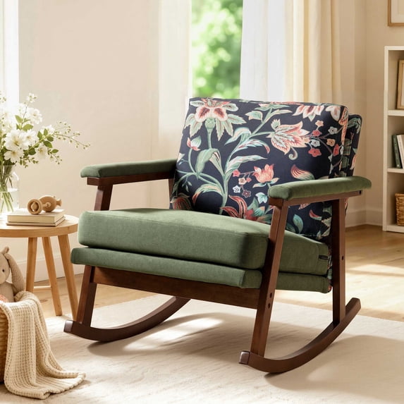 Rocking Chair, Paproos Velvet Upholstered Glider Rocker Chair with Cushion, Rocking Chair for Nursery, Reading Chair Armchair for Living Room Bedroom, Green