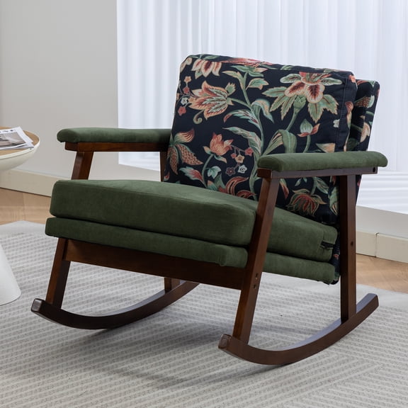 Paproos Rocking Chair, Paproos Velvet Upholstered Rocker Chair, Glider Rocker Accent Chair with Cushion, Rocking Chair for Nursery, Armchair Reading Chair for Living Room Bedroom, Green