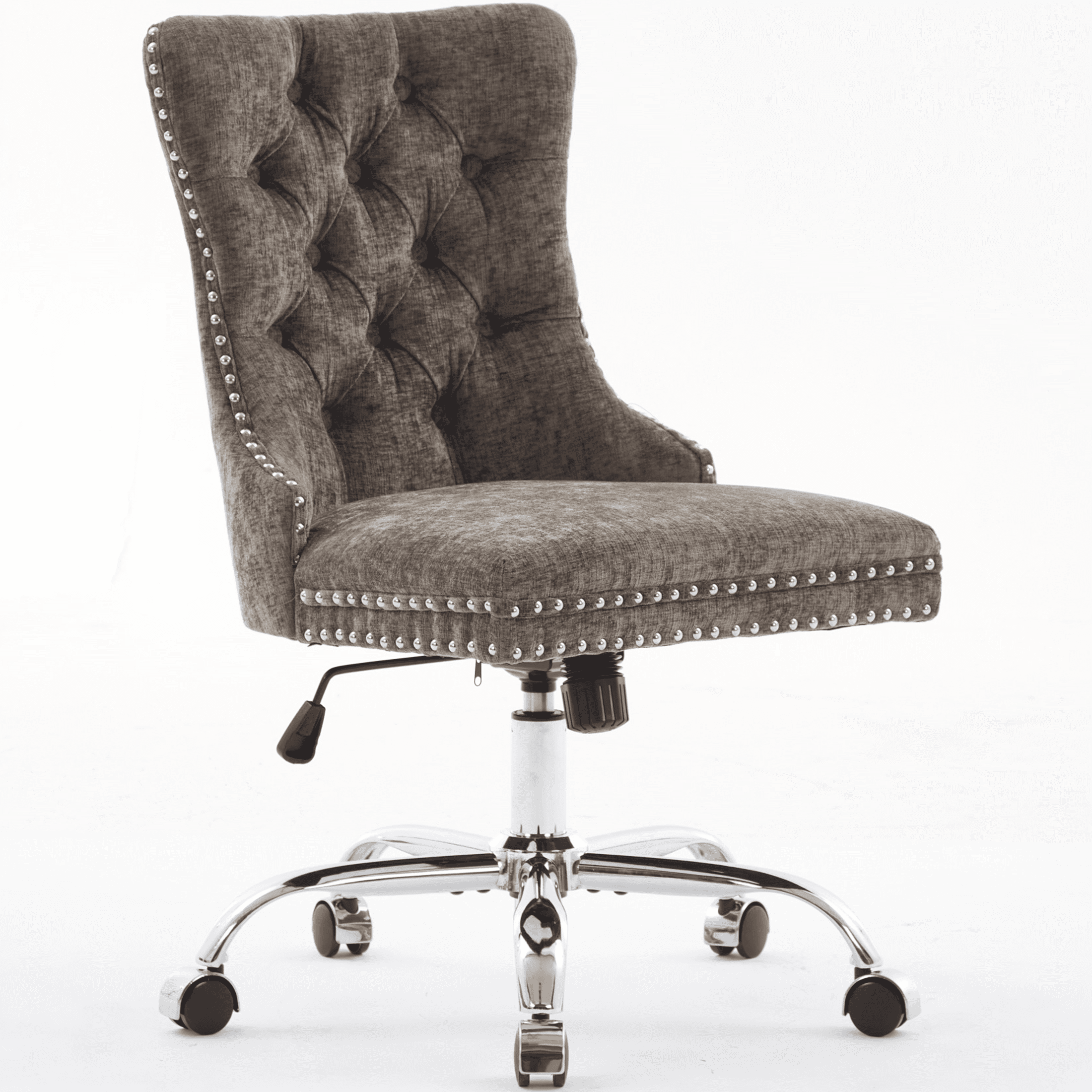 PAPROOS Vanity Chair, Swivel Home Office Chair, Ergonomic Home Desk Chair with Silver Metal Base, Adjustable Height, Chenille Upholstered Tufted Button Task Chair, Green