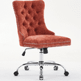 thumbnail image 1 of PAPROOS Vanity Chair, Swivel Home Office Chair, Ergonomic Home Desk Chair with Silver Metal Base, Adjustable Height, Chenille Upholstered Tufted Button Task Chair, Orange, 1 of 10