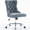 thumbnail image 1 of PAPROOS Vanity Chair, Swivel Home Office Chair, Ergonomic Home Desk Chair with Silver Metal Base, Adjustable Height, Chenille Upholstered Tufted Button Task Chair, Light Blue, 1 of 10