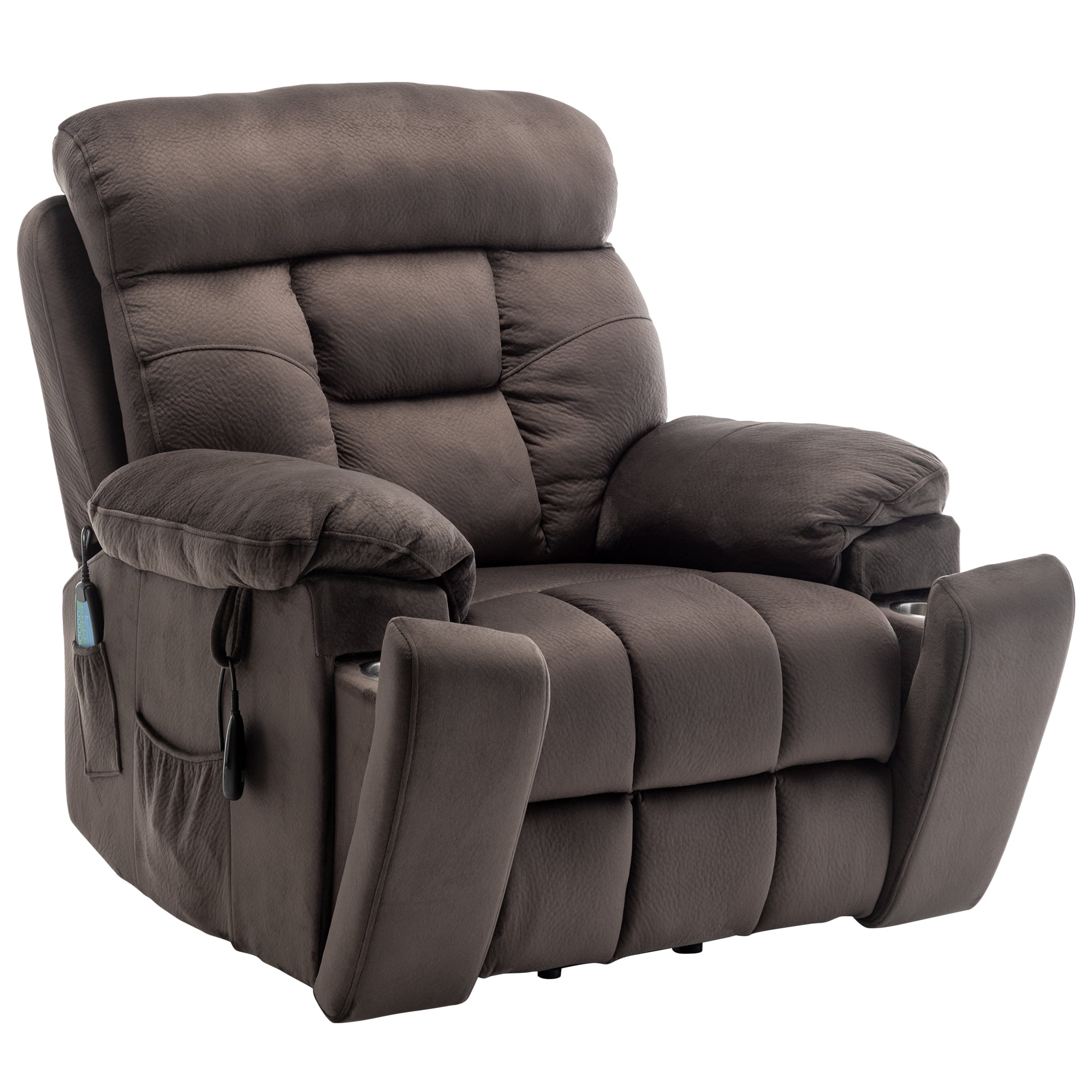 PAPROOS Oversized Electric Massage Lift Chair, Large Power Lift Recliner with Heat Therapy, Fabric Reclining Sofa with Remote, Hidden Cup Holder and Side Pocket for Elderly Seniors, Antique Brown