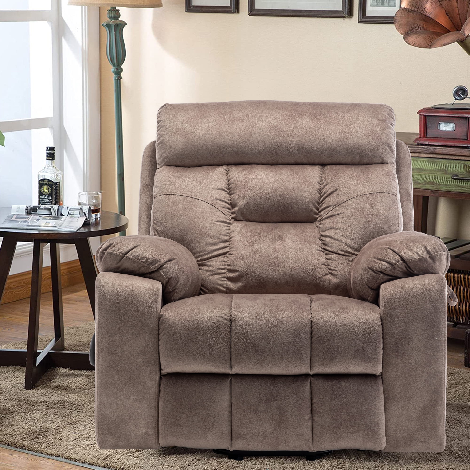 PAPROOS Oversized Electric Massage Lift Chair, Large Power Lift Recliner with Heat Therapy, Fabric Reclining Sofa with Remote, Hidden Cup Holder and Side Pocket for Elderly Seniors, Antique Brown