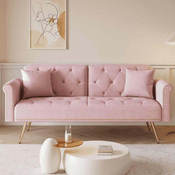 PAPROOS Pink Sofa Sleeper Couch, Loveseat Sofa with Pillows, Comfy Upholstered Deep Seat Sofa for Bedroom,Living Room,Apartment,Office,Dorm