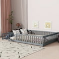 thumbnail image 1 of PAPROOS Queen Floor Bed Frame, Wood Floor Platform Bed with Fence and Door, No Box Spring Needed, Modern Queen Size Montessori Floor Bed for Little Girls Boys, Playhouse Bed Frame, Gray, 1 of 7