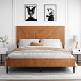thumbnail image 1 of PAPROOS Queen Size Bed Frame with Upholstered Headboard, Metal Platform Bed, Under Bed Storage, 800lbs, Brown, 1 of 7