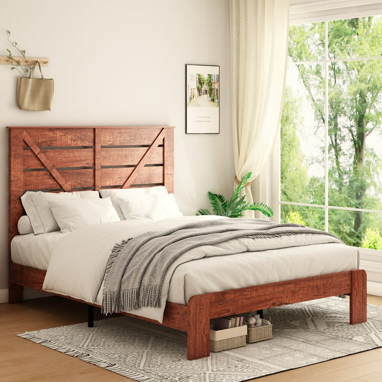 Rustic wood platform bed frame discount
