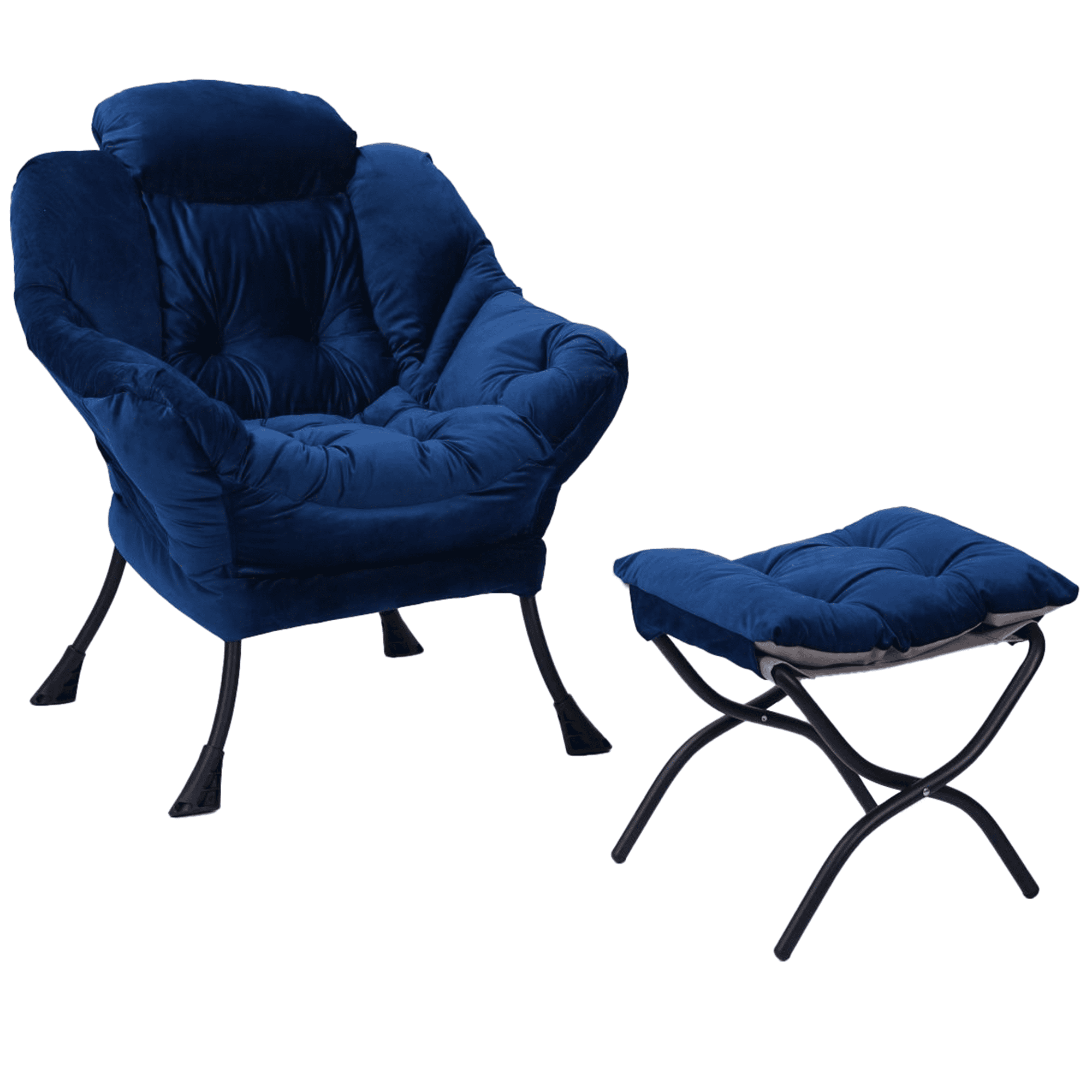 PAPROOS Fabric Lazy Chair with Foldable Ottoman, Large Accent Chair and