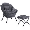 PAPROOS Fabric Lazy Chair with Foldable Ottoman, Large Accent Chair and