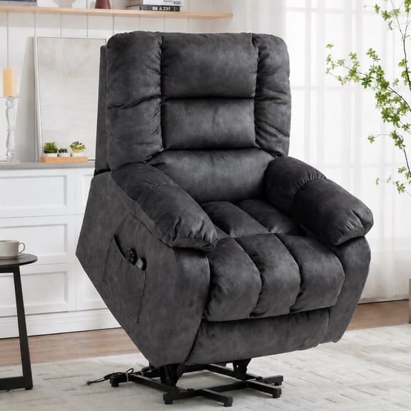 PAPROOS Recliner Chair, Electric Power Lift Recliner with Heat Therapy and Massage Function, Large Size Lift Chair with Remote and Side Pocket, Oversized Power Reclining Sofa, Gray Blue