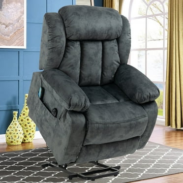 PAPROOS Recliner Chair, Electric Power Lift Recliner with Heat Therapy and Massage Function, Large Size Lift Chair with Remote and Side Pocket, Cup Holders, Oversized Power Reclining Sofa, Gray Blue