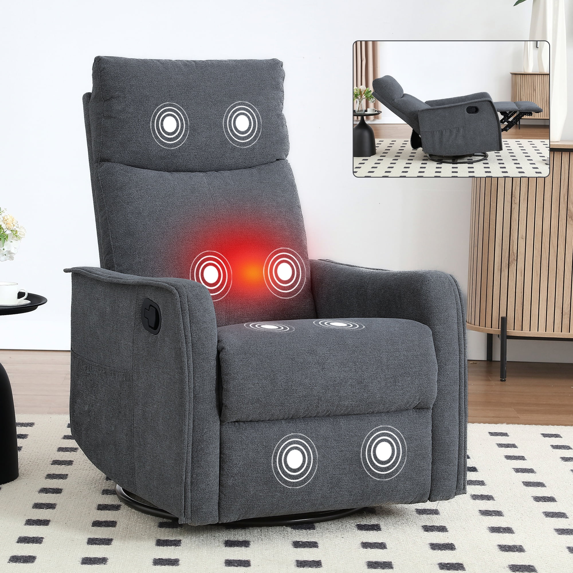 PAPROOS Rocker Recliner with Heat and Massage, 360°Swivel Rocker ...