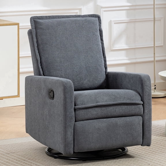 Paproos Swivel Rocker Recliner, Velvet 360°Swivel Rocking Recliner, Glider Rocking Chair for Nursery, Small Rocker Chair for Small Space, Manual Recliner for Adults for Home Theater, Gray