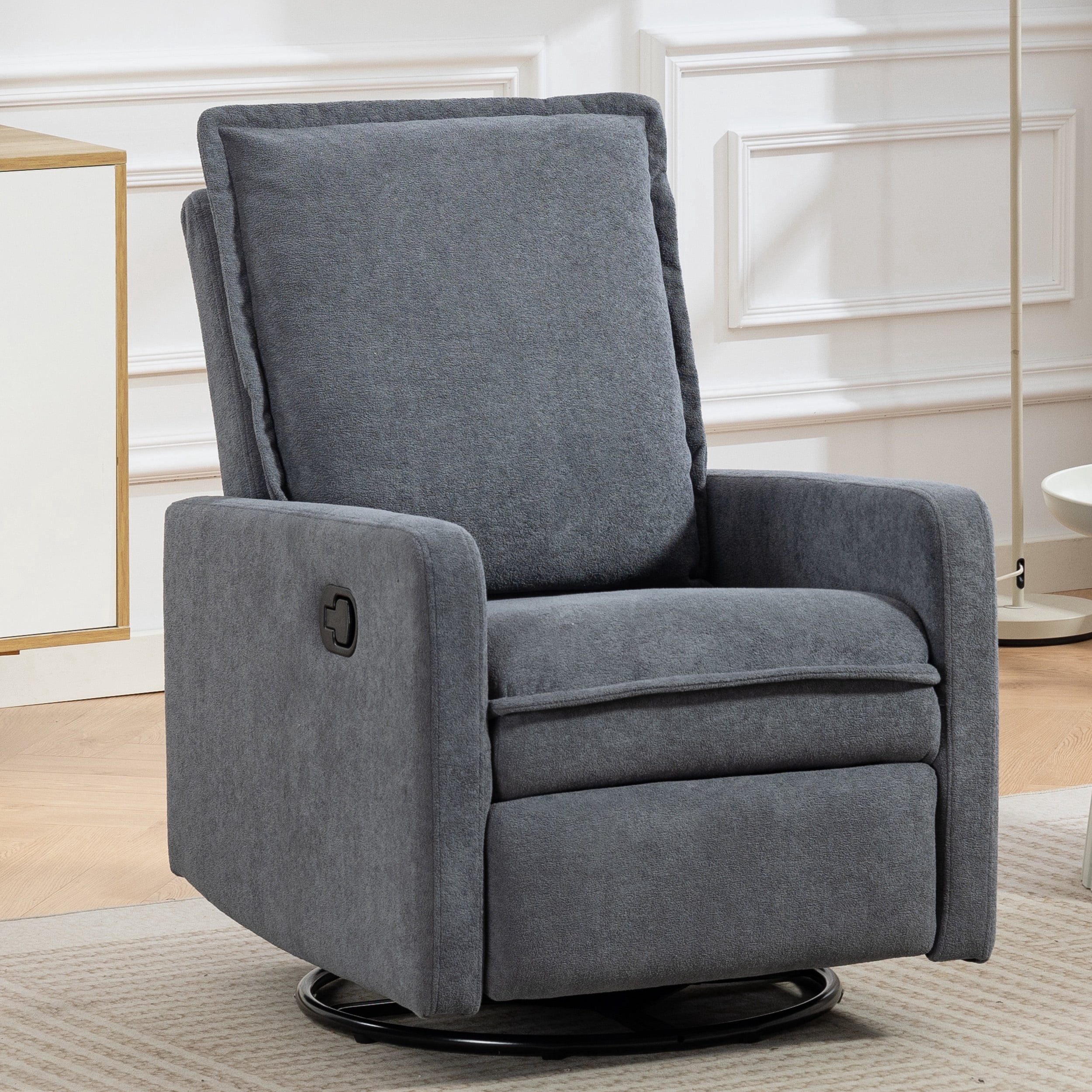 Paproos Swivel Rocker Recliner, Velvet 360°Swivel Rocking Recliner, Glider Rocking Chair for Nursery, Small Rocker Chair for Small Space, Manual Recliner for Adults for Home Theater, Gray