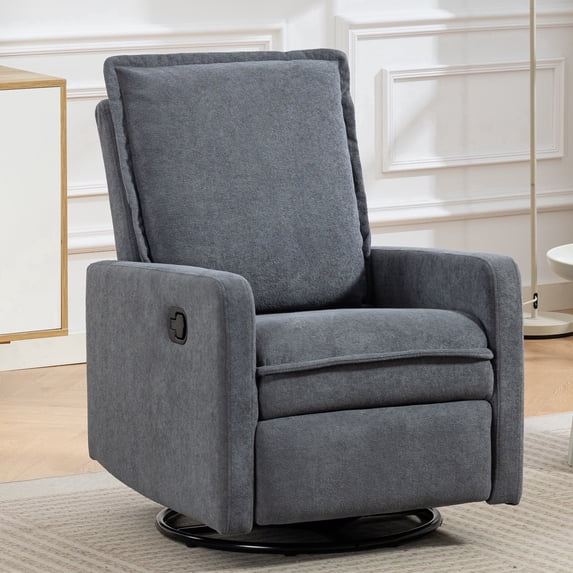 Paproos Swivel Rocker Recliner, Velvet 360°Swivel Rocking Recliner, Glider Rocking Chair for Nursery, Small Rocker Chair for Small Space, Manual Recliner for Adults for Home Theater, Gray