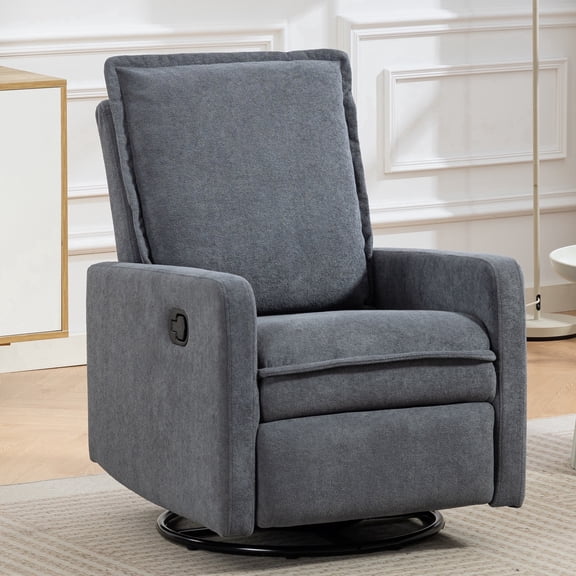 Paproos Swivel Rocker Recliner, Velvet 360°Swivel Rocking Recliner, Glider Rocking Chair for Nursery, Small Rocker Chair for Small Space, Manual Recliner for Adults for Home Theater, Gray