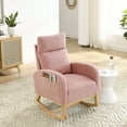 thumbnail image 1 of PAPROOS Rocking Chair, Teddy Fabric Accent Chair with 2 Side Pockets and Pine Wood Legs, High Backrest Arm Chair Modern Rocker Lounge Chair for Living Room, Pink, 1 of 10
