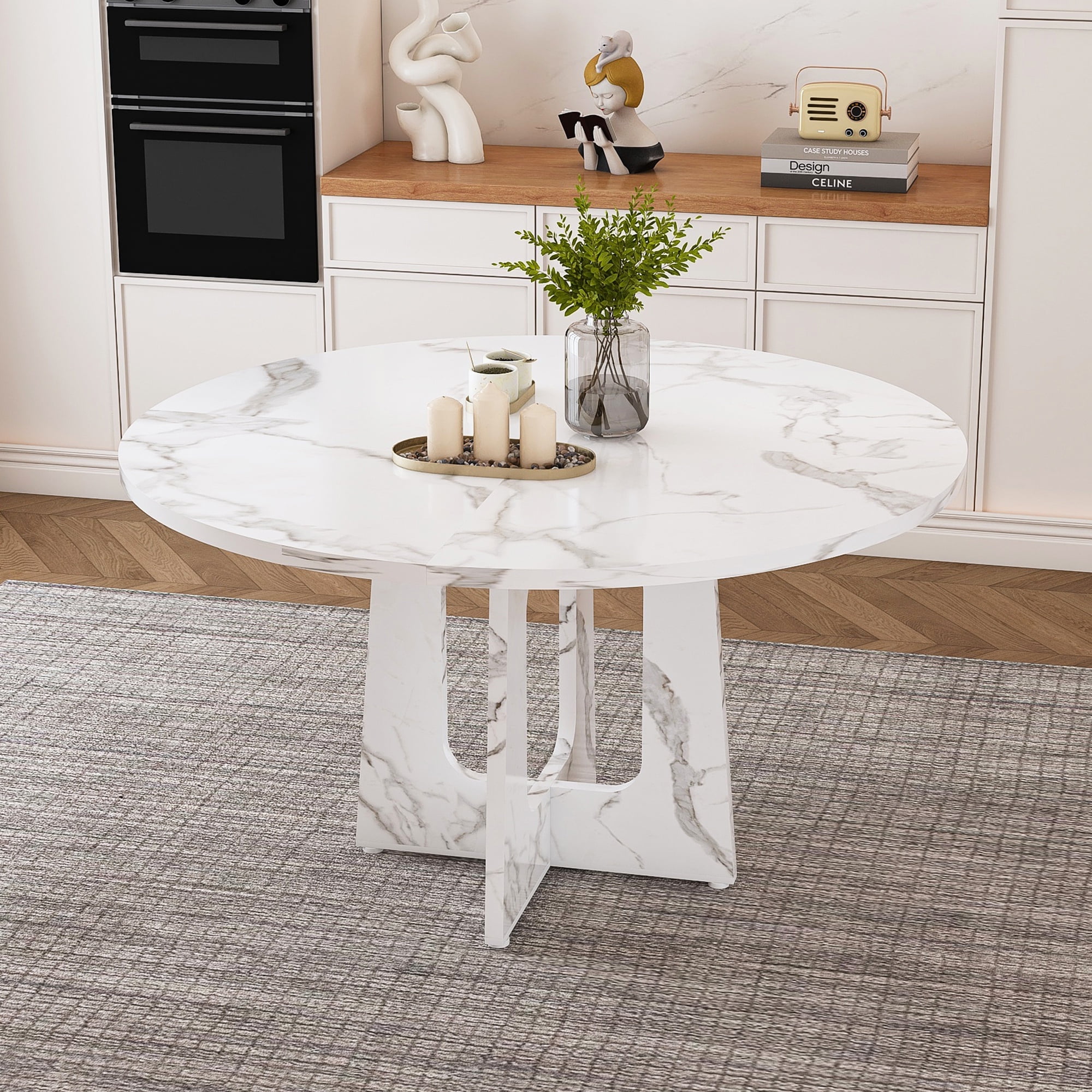 PAPROOS Round Dining Table for 4, Faux Marble Kitchen Table, Dining ...