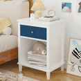 thumbnail image 1 of PAPROOS Nightstand with Drawer and Open Shelf, Small Bedside Table, Modern Night Stand End Table for Bedroom, Kids Room, Girls Room, Dorm, White+Navy, 1 of 9