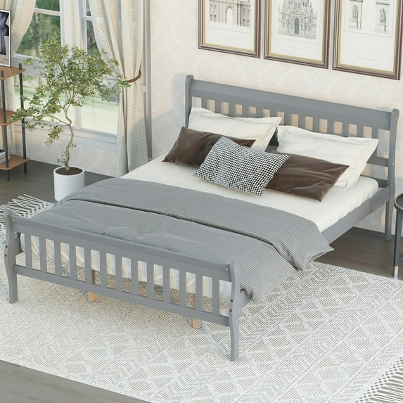 PAPROOS Sleigh Queen Bed Frame, New Upgraded Queen Size Platform Bed with Headboard and Footboard, Strong Wooden Slats Support, Modern Wood Bed Frame for Teens Adults, No Box Spring Needed, Gray