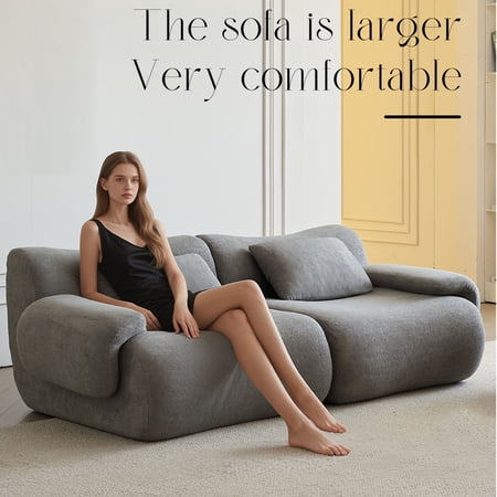 PAPROOS Sofa in a Box, Memory Foam 2-Seater Couch, Deep Seat Compression Sofa with Pillow, No Assembly Required, Modern Living Room Bedroom Apartment Dorm Furniture for Small Spaces, Grey