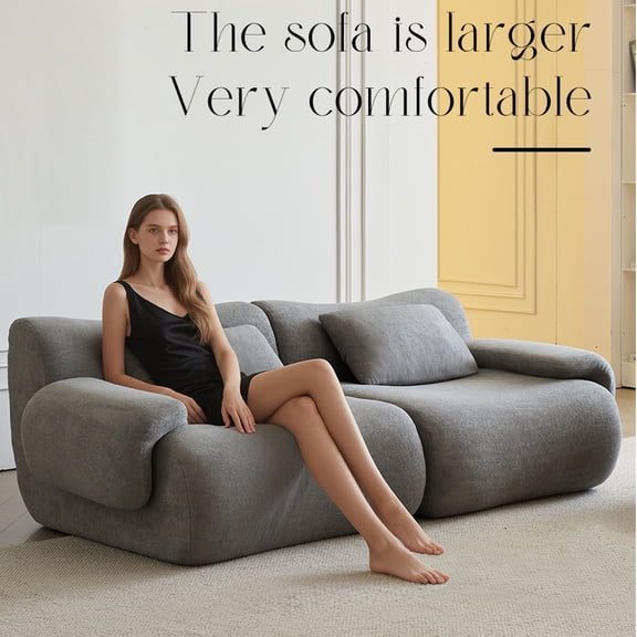 PAPROOS Sofa in a Box, Memory Foam 2-Seater Couch, Deep Seat Compression Sofa with Pillow, No Assembly Required, Modern Living Room Bedroom Apartment Dorm Furniture for Small Spaces, Grey