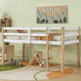 thumbnail image 1 of PAPROOS Solid Wood Twin-Size Low Loft Bed with Ladder, White+Natural, 1 of 7