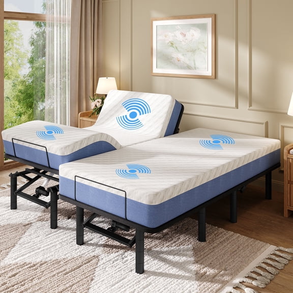 UHOMEPRO Split King Adjustable Bed Frame with Massage (5 Modes & 3 Intensities) and Head&Foot Incline, Zero Gravity Electric Bed Base with USB Ports, Adjustable Legs, Nightlight, Easy Assembly