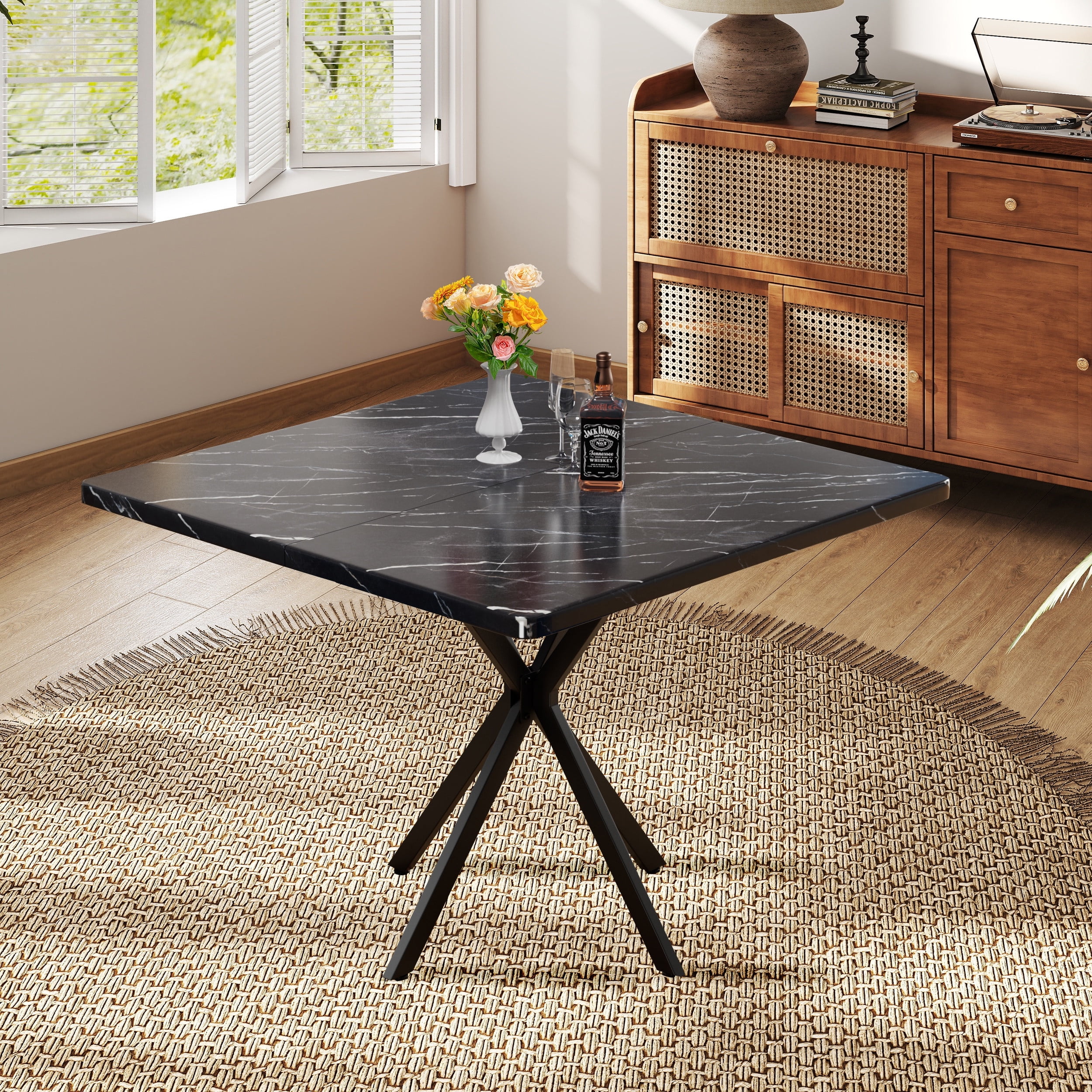 PAPROOS Square Dining Table for 4, Faux Marble Kitchen Table, Dining Room Table with Thickened ...