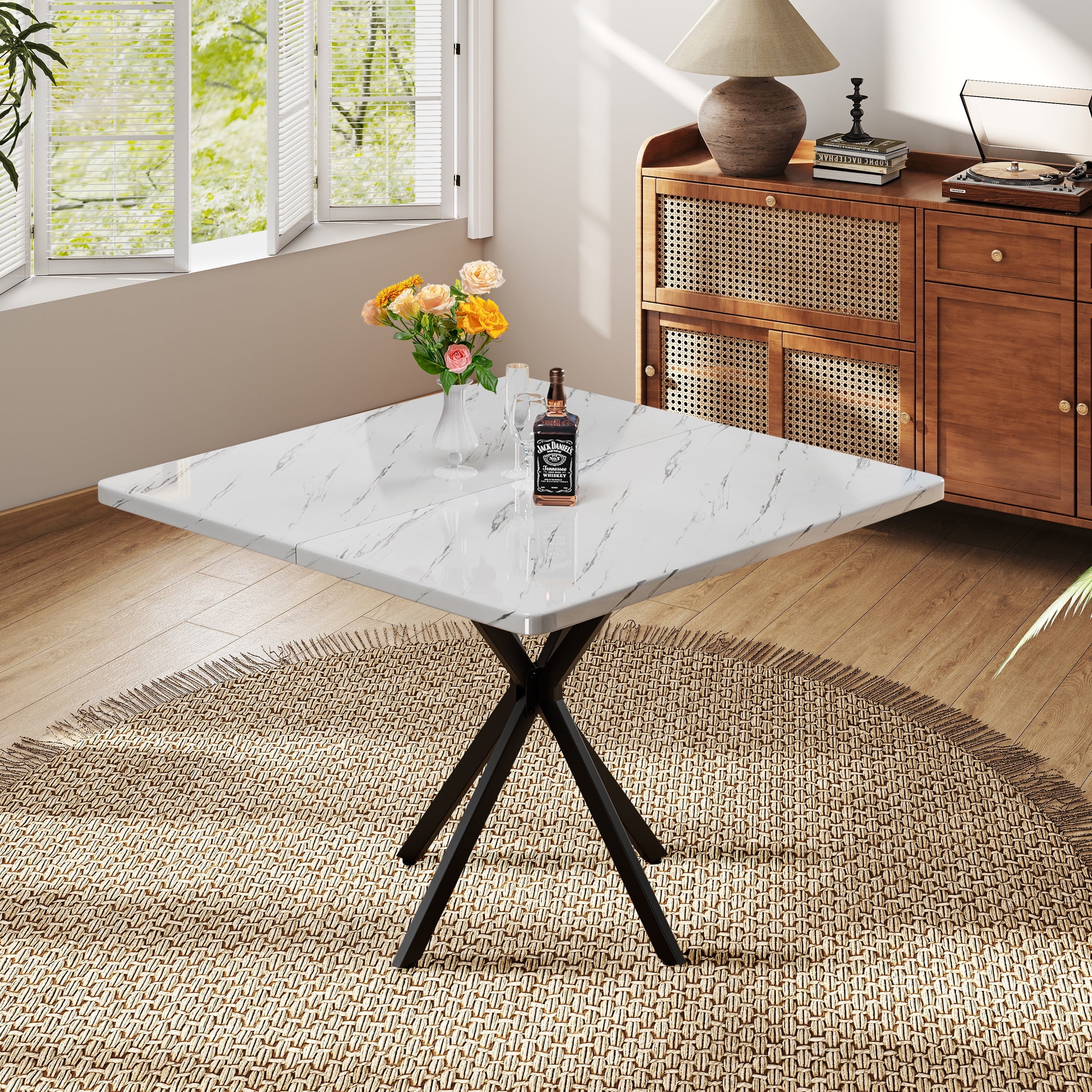 PAPROOS Square Dining Table for 4, Faux Marble Kitchen Table, Dining Room Table with Thickened ...
