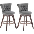thumbnail image 1 of PAPROOS Swivel Bar Stools Set of 2, 26" Counter Height Bar Stools with Back, Upholstered Velvet Kitchen Island Chairs with Button Tufted Back, Nailhead Trim and Wood Legs, Grey, 1 of 8