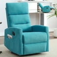 thumbnail image 1 of 360°Swivel Rocker Recliner, PAPROOS Small Rocking Recliner Chair for Small Spaces, Home Theater Recliner with 2 Side Pockets, Nursery Glider Recliner, Manual Recliner for Adults for Living Room, Blue, 1 of 8