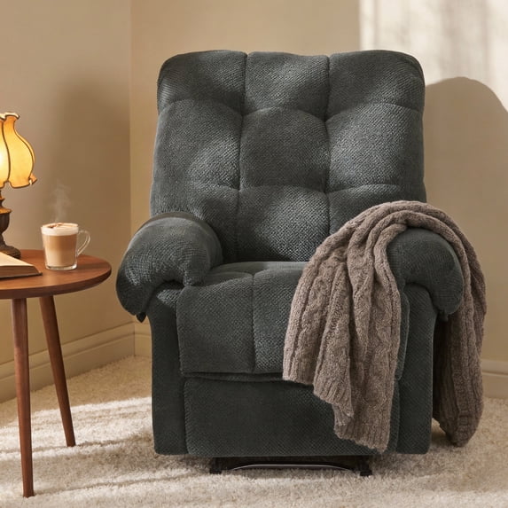 Recliner Chair, PAPROOS Reclining Chair with 2 Side Pockets, Plush Cloud Home Theater Recliner with with Fixed Base, Manual Recliner for Adults for Living Room Bedroom, Gray