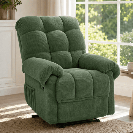 Recliner Chair, PAPROOS Overstuffed Reclining Chair with 2 Side Pockets, Armchair with Fixed Base, Army Green Lounge Chair for Adults for Living Room Bedroom Home Theater