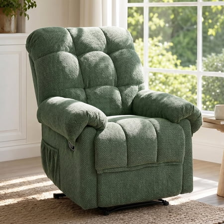 Recliner Chair, PAPROOS Reclining Chair with 2 Side Pockets, Plush Cloud Home Theater Recliner with with Fixed Base, Manual Recliner for Adults for Living Room Bedroom, Army Green