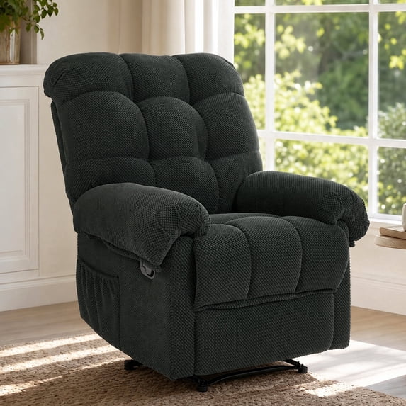 Recliner Chair, PAPROOS Overstuffed Reclining Chair with 2 Side Pockets, Armchair with Fixed Base, Gray Lounge Chair for Adults for Living Room Bedroom Home Theater