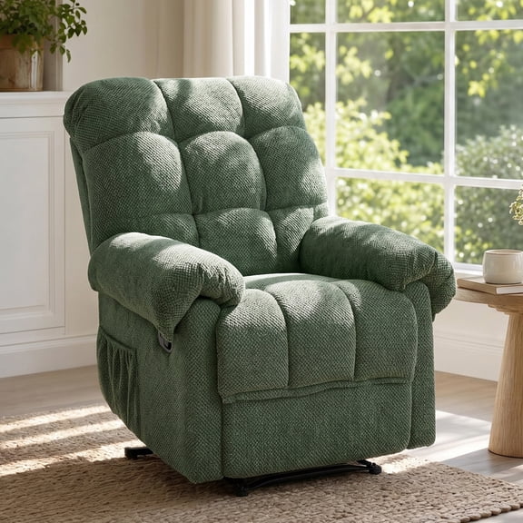 Recliner Chair, PAPROOS Reclining Chair with 2 Side Pockets, Plush Cloud Home Theater Recliner with with Fixed Base, Manual Recliner for Adults for Living Room Bedroom, Army Green