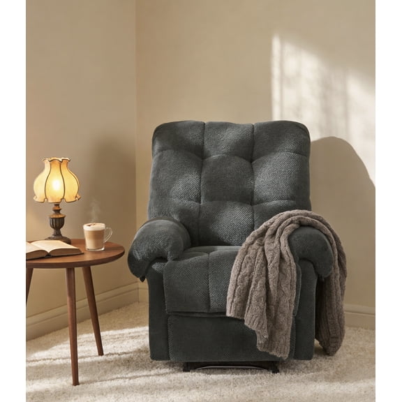 Recliner Chair, PAPROOS Reclining Chair with 2 Side Pockets, Plush Cloud Home Theater Recliner with with Fixed Base, Manual Recliner for Adults for Living Room Bedroom, Gray