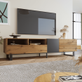 thumbnail image 1 of TV Stand for 80 Inch TVs, Paproos TV Console with Storage Cabinets, TV Cabinet with Drawers and Doors, Media Console Table Entertainment Center with Open Shelves for Living Room, Office, Wood, 1 of 7