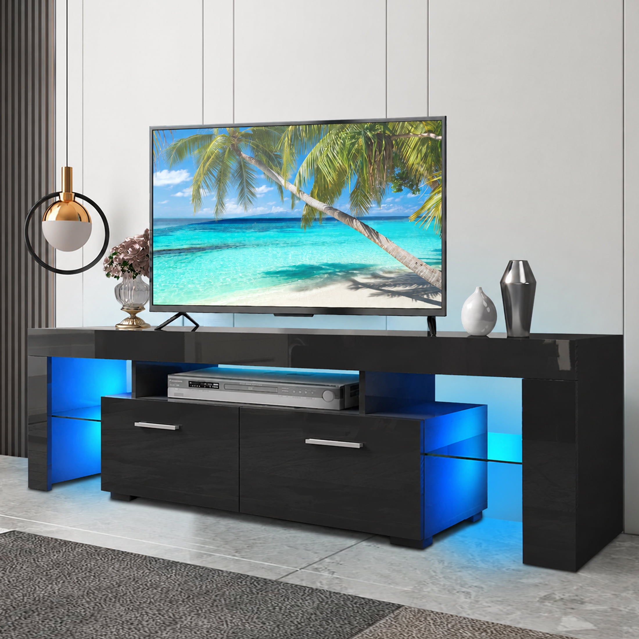 PAPROOS TV Stand for TVs up to 70\, High Gloss TV Cabinet with LED ...